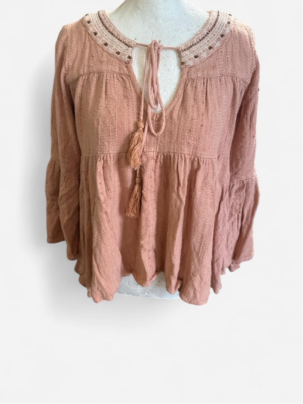 Altar’d State Bohemian Tie-Front Babydoll Tunic - Dusty Rose